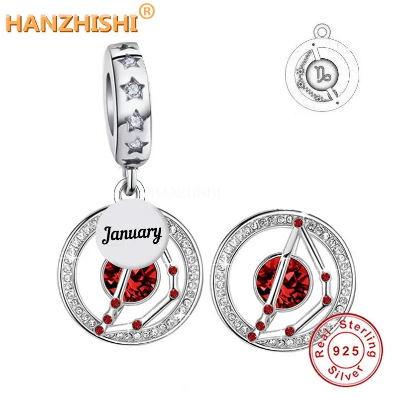 925 Silver Birthstone Constellation Charm Bead DIY Jewelry