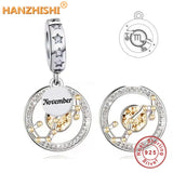 925 Silver Birthstone Constellation Charm Bead DIY Jewelry