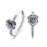 925 Silver Pansy Flower Hoop Earrings Gift Jewelry