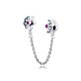 925 Silver & Pink Fan Safety Chain Clip Charm Bracelet Stopper Bead