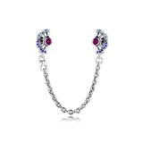925 Silver & Pink Fan Safety Chain Clip Charm Bracelet Stopper Bead