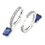 925 Silver Rectangular Sparkling Hoop Earrings Women Gift DIY Jewelry