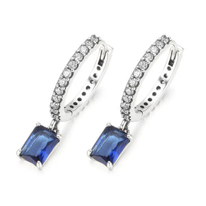 925 Silver Rectangular Sparkling Hoop Earrings Women Gift DIY Jewelry