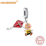 925 Silver Boy Running In Yellow Charm Bead Pendant for Bracelet Necklace