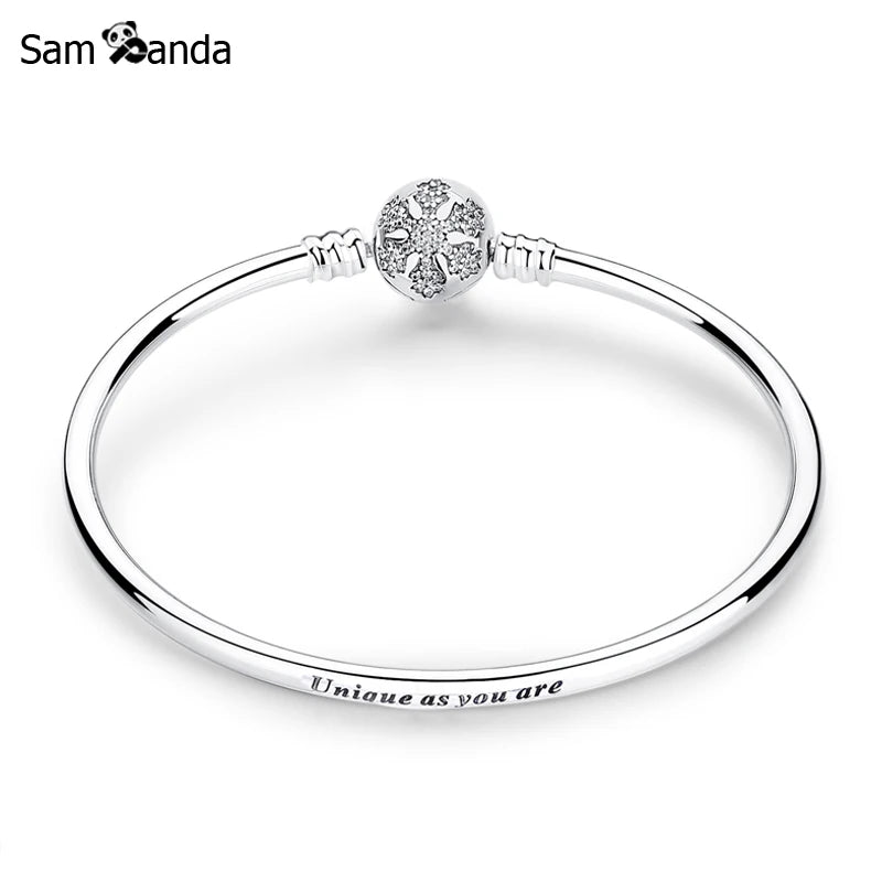 925 Silver Bracelet Snowflake Clasp Engraved Women's Jewelry