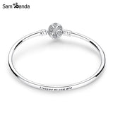925 Silver Bracelet Snowflake Clasp Engraved Women's Jewelry