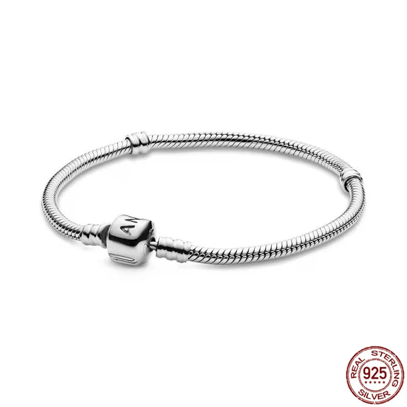 925 Silver Snake Bone Bracelet w/ Turn Buckle & Charming Beads