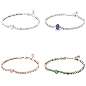 925 Silver Heart Pave Tennis Bracelet for Women