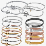 925 Silver Bracelet Snake Chain Leather Charm for Women