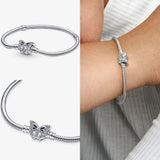 925 Silver Bracelet Snake Chain Leather Charm for Women