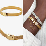 925 Silver Bracelet Snake Chain Leather Charm for Women