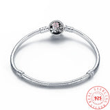 Sterling Silver Snake Chain Bracelet with Pink Flowers Clasp
