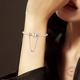 925 Silver Hearts Safety Chain Charm Beads for Bracelet DIY Jewelry