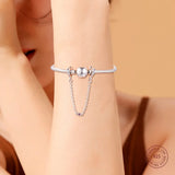925 Silver Hearts Safety Chain Charm Beads for Bracelet DIY Jewelry