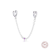 925 Silver Hearts Safety Chain Charm Beads for Bracelet DIY Jewelry