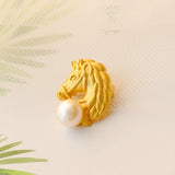 925 Silver Brooch 18K Plated Horsehead with Natural Pearl