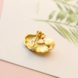 925 Silver Brooch 18K Plated Horsehead with Natural Pearl