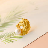 925 Silver Brooch 18K Plated Horsehead with Natural Pearl