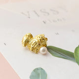 925 Silver Brooch 18K Plated Pug Dog Freshwater Pearl