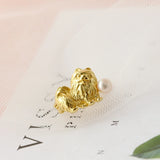 925 Silver Brooch 18K Plated Pug Dog Freshwater Pearl