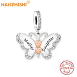925 Sterling Silver Butterfly Dangle Charms Beads Engrave Mother Son Bracelet