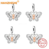 925 Sterling Silver Butterfly Dangle Charms Beads Engrave Mother Son Bracelet