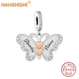 925 Sterling Silver Butterfly Dangle Charms Beads Engrave Mother Son Bracelet