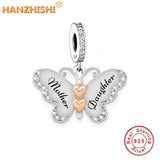925 Sterling Silver Butterfly Dangle Charms Beads Engrave Mother Son Bracelet