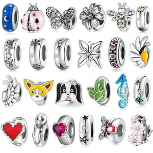 925 Silver Butterfly Moon Ladybug CZ Stopper Beads for Bracelets