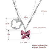 925 Silver Butterfly Pendant Necklaces Sparkling & Pink Crystal Jewelry