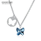 925 Silver Butterfly Pendant Necklaces Sparkling & Pink Crystal Jewelry
