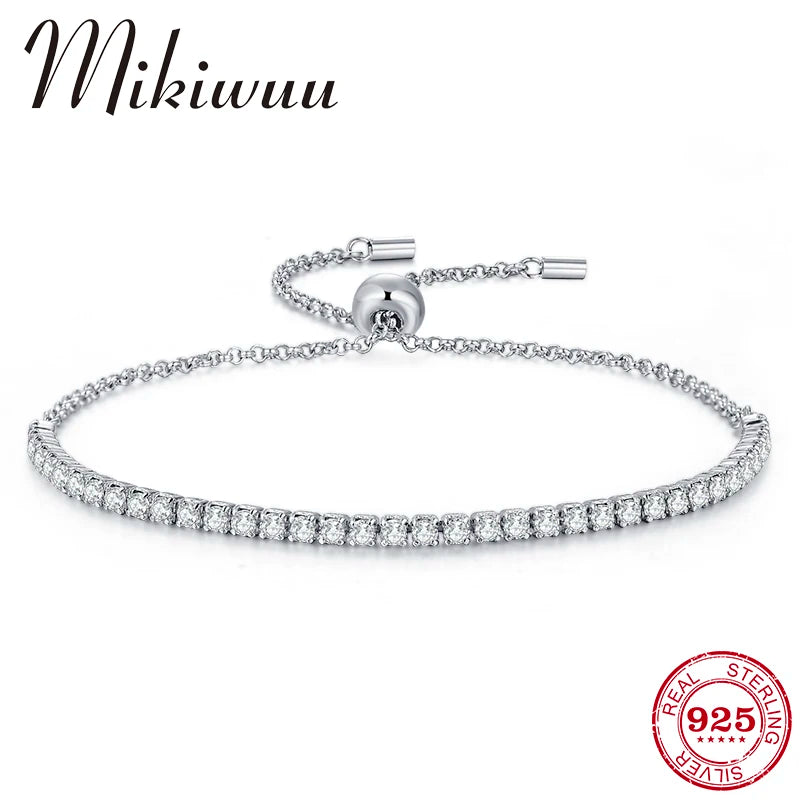 925 Silver CZ Crystal Bracelets Adjustable Beads Fine Jewelry