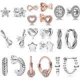 925 Silver Love Heart Bow Earrings Snake Chain Pattern