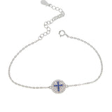925 Silver Evil Eye CZ Cross Charm Bracelet Adjustable Bangle Rhinestone
