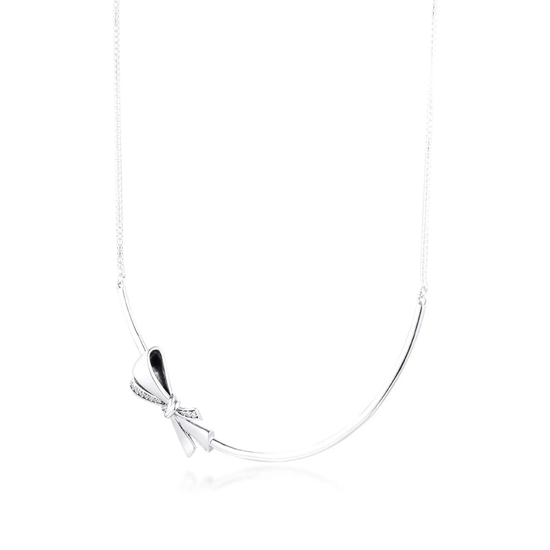 925 Sterling Silver Brilliant Bow Collier Necklace