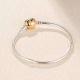 925 Silver Charm Bead Bracelet Smooth Clasp Snake Chain Pan Bracelets