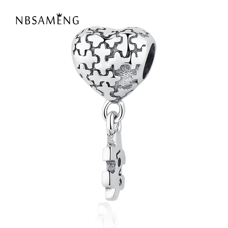 925 Silver Love Puzzle Heart Pendant Bead for Bracelets & Bangles