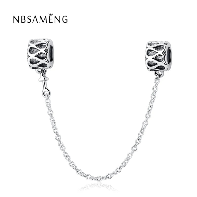 925 Silver Raindrops Safety Chain Stopper Charm for Bracelets