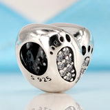925 Silver Baby Footprint Heart Charm Bead for Bracelets DIY Jewelry