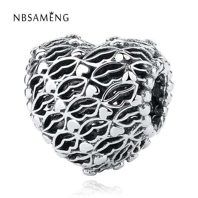 925 Silver Charm Heart Shape Love Beads for Bracelets DIY Jewelry