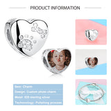 925 Silver Pet Paw Print Heart Charm Bead for Bracelet