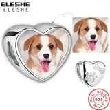 925 Silver Pet Paw Print Heart Charm Bead for Bracelet
