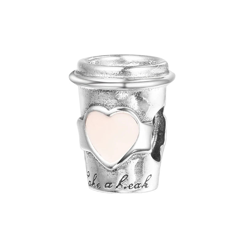 925 Silver Coffee Cup Charm for Bracelet DIY Jewelry