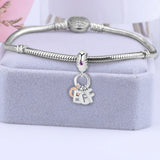 925 Sterling Silver Charm Bead Bracelet Forever Pendant Women DIY