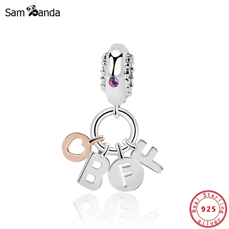 925 Sterling Silver Charm Bead Bracelet Forever Pendant Women DIY