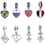 Sterling Silver Brazil Flag Heart Beads for DIY Jewelry