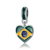 Sterling Silver Brazil Flag Heart Beads for DIY Jewelry