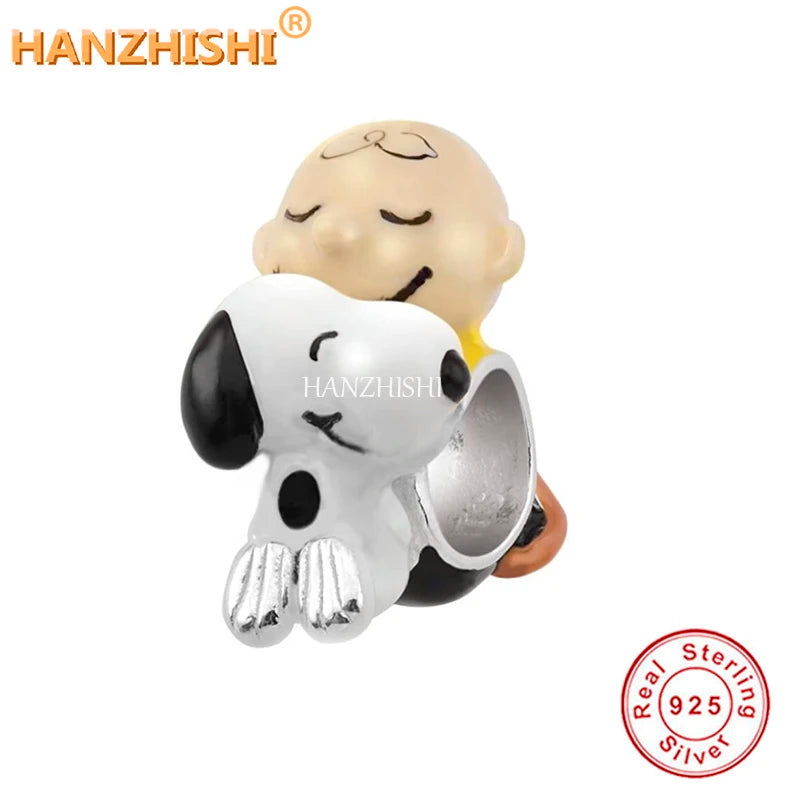 925 Silver Boy Hugs His Dog Charm for Bracelet Necklace