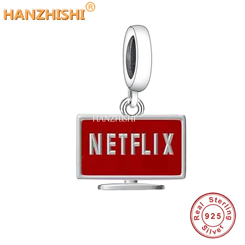 925 Silver Red Beads TV Charms Dangle Fits Bracelet Necklace