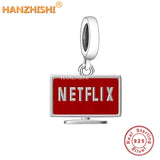 925 Silver Red Beads TV Charms Dangle Fits Bracelet Necklace